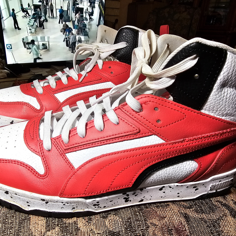 Puma Red and White High-Top Sneakers